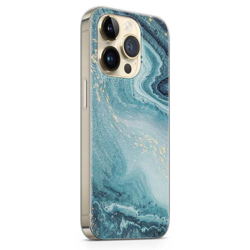 iPhone 14 Pro Max siliconen hoesje - Marmer blauw