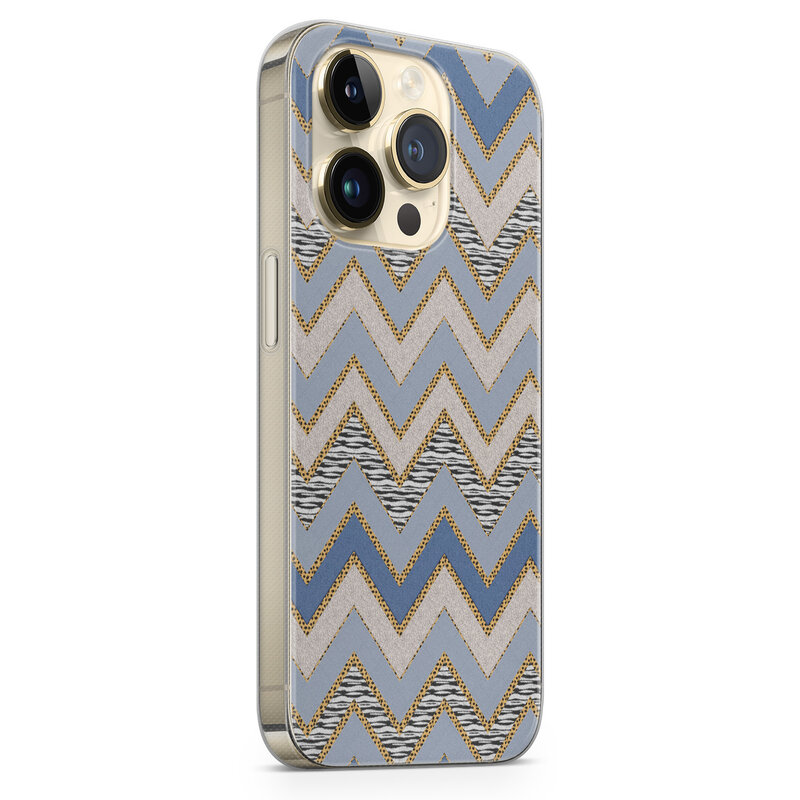 iPhone 14 Pro Max siliconen hoesje - Geometrisch blauw