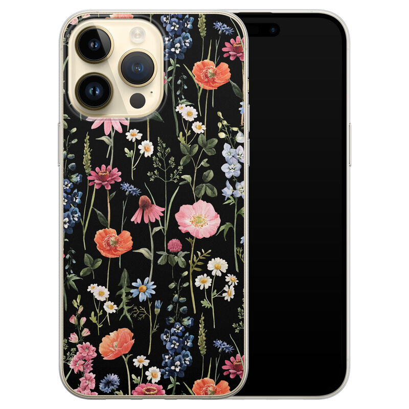 iPhone 14 Pro Max siliconen hoesje - Dark flowers