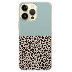 iPhone 14 Pro Max siliconen hoesje - Luipaard mint
