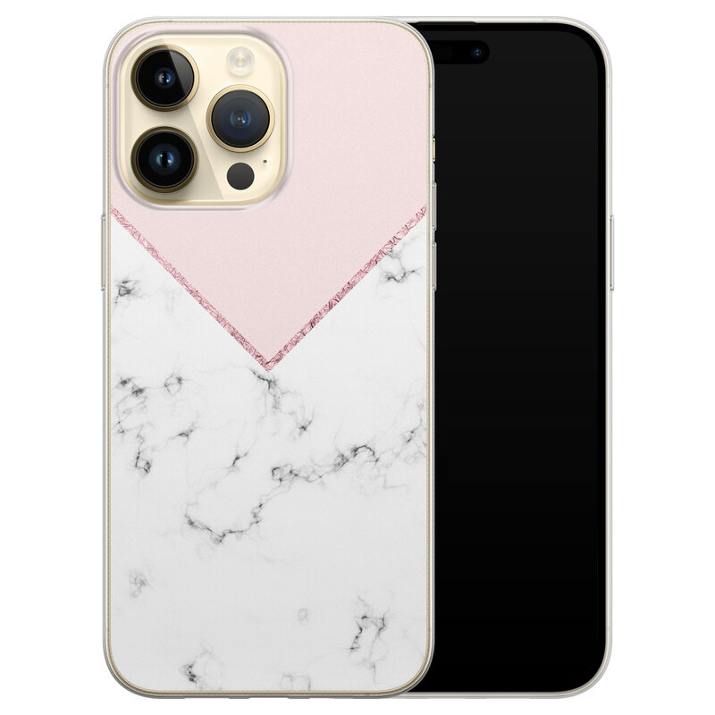 iPhone 14 Pro Max siliconen hoesje - Marmer roze grijs