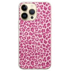 iPhone 14 Pro Max siliconen hoesje - Luipaard roze