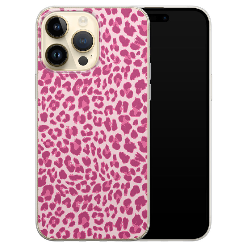 iPhone 14 Pro Max siliconen hoesje - Luipaard roze