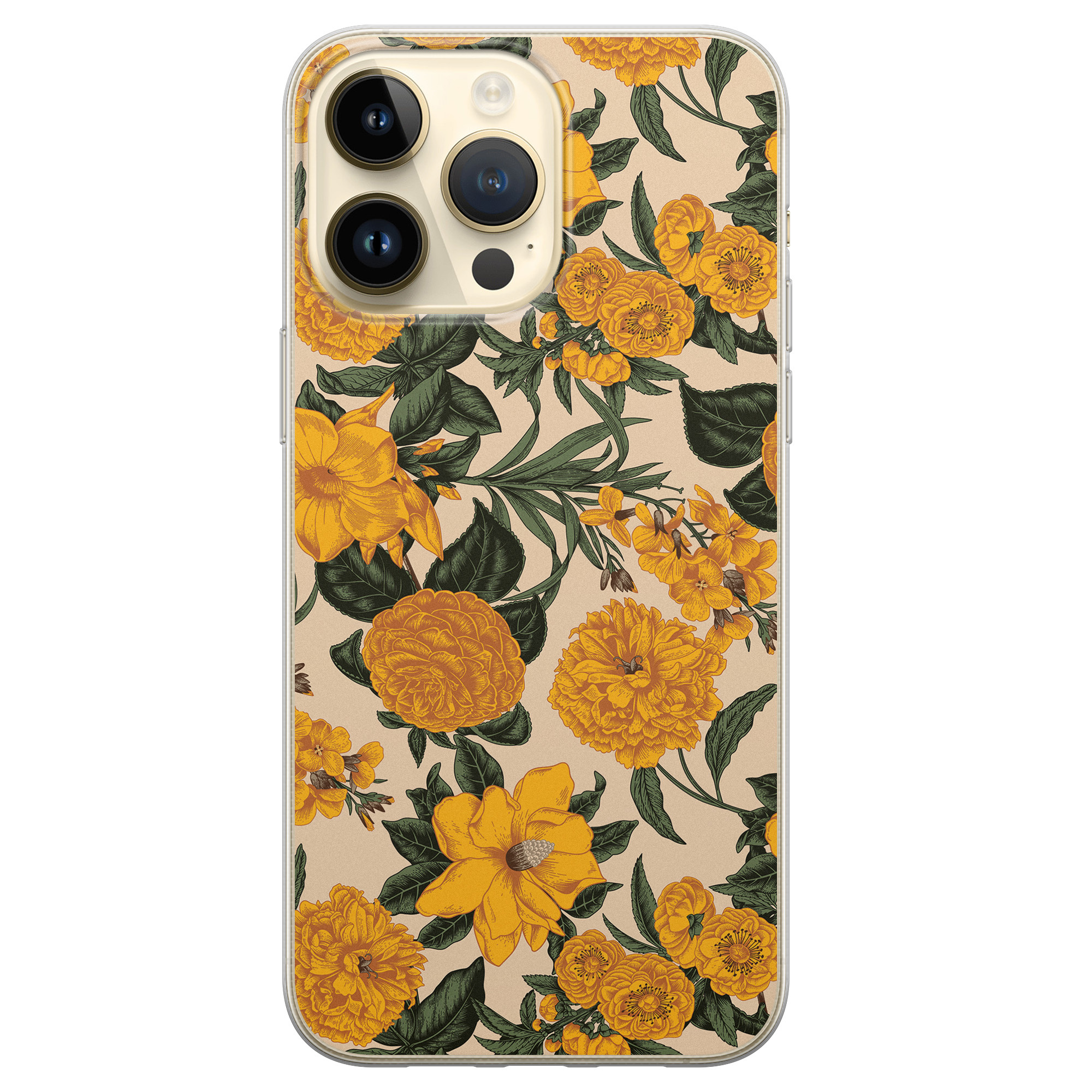 iPhone 14 Pro Max siliconen hoesje - Retro flowers