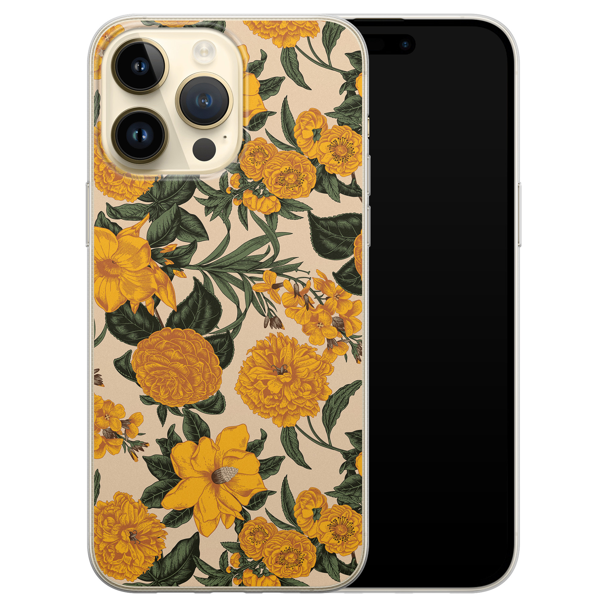 iPhone 14 Pro Max siliconen hoesje - Retro flowers