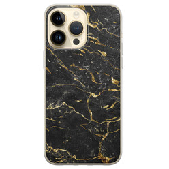 iPhone 14 Pro Max siliconen hoesje - Marmer zwart goud