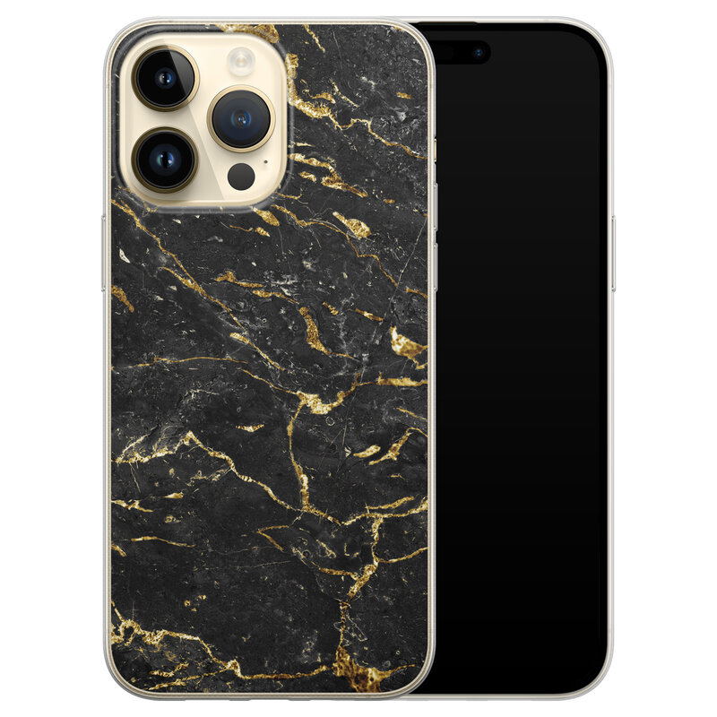 iPhone 14 Pro Max siliconen hoesje - Marmer zwart goud