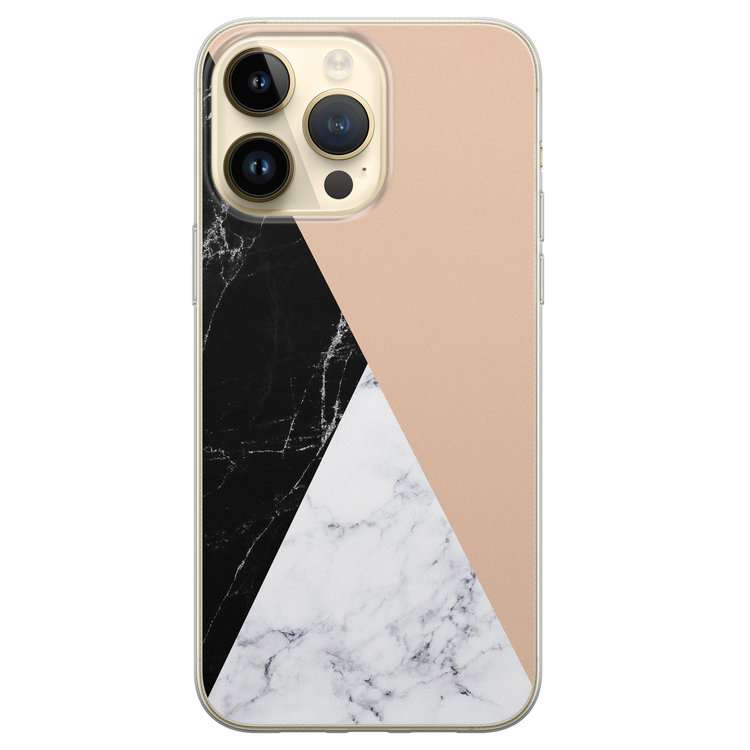 iPhone 14 Pro Max siliconen hoesje - Marmer zwart bruin