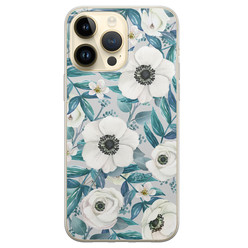 iPhone 14 Pro Max siliconen hoesje - Witte bloemen