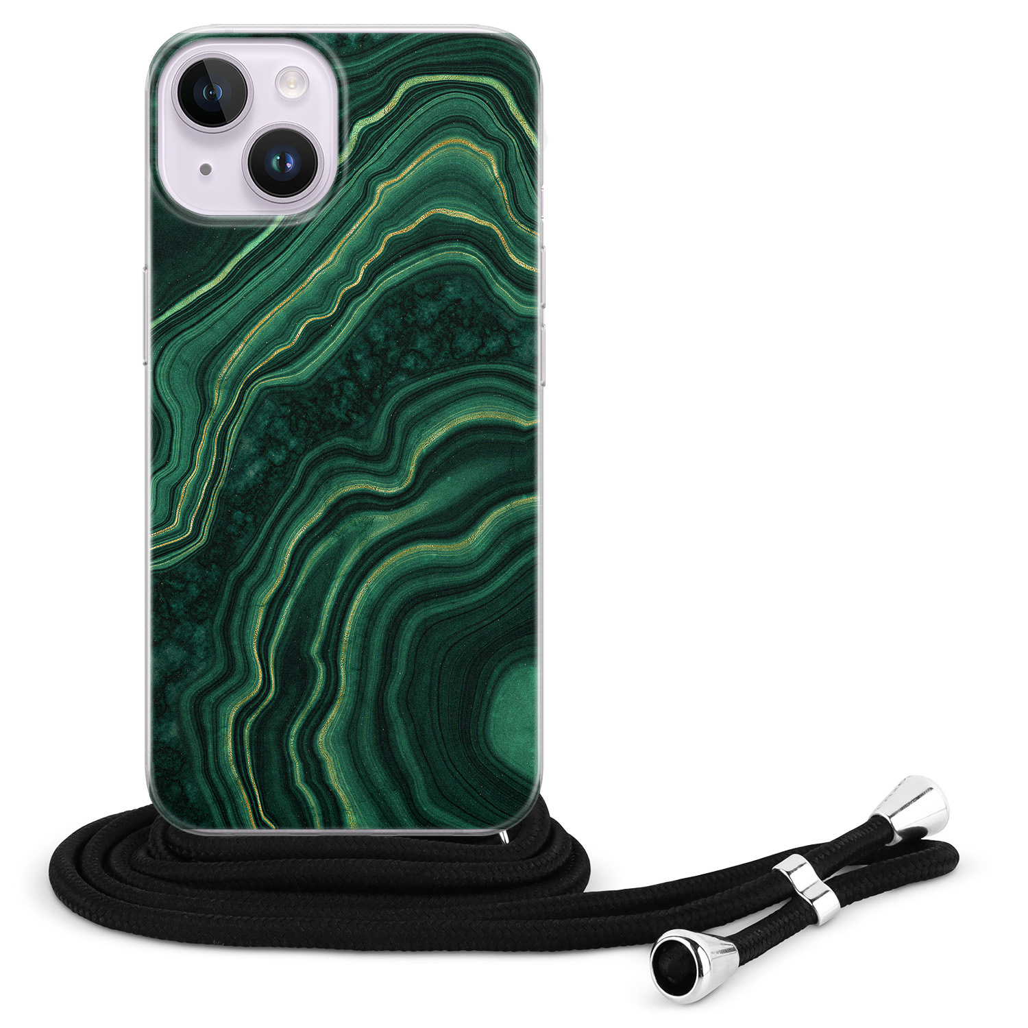 Leuke Telefoonhoesjes iPhone 14 hoesje met koord - Marmer groen agate