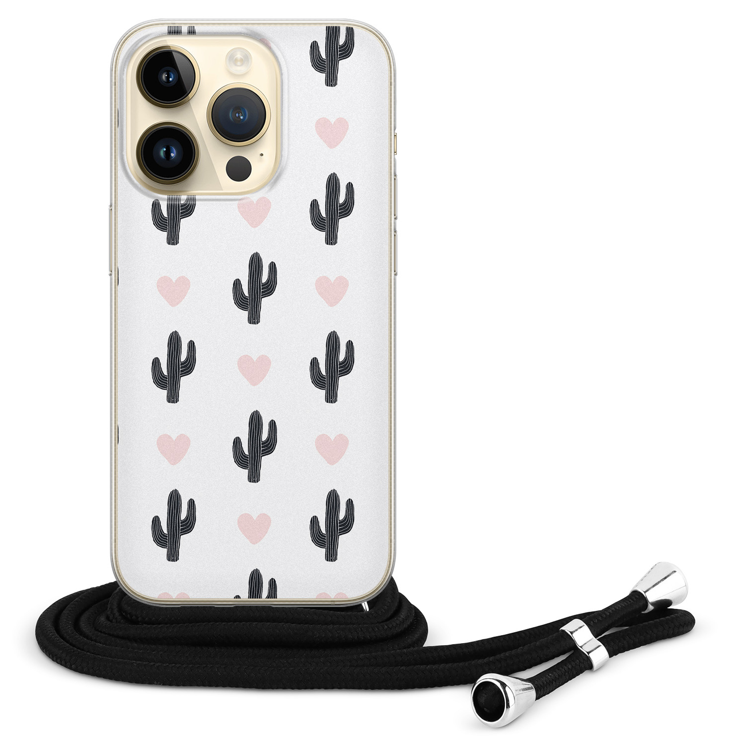 Leuke Telefoonhoesjes iPhone 14 Pro hoesje met koord - Cactus
