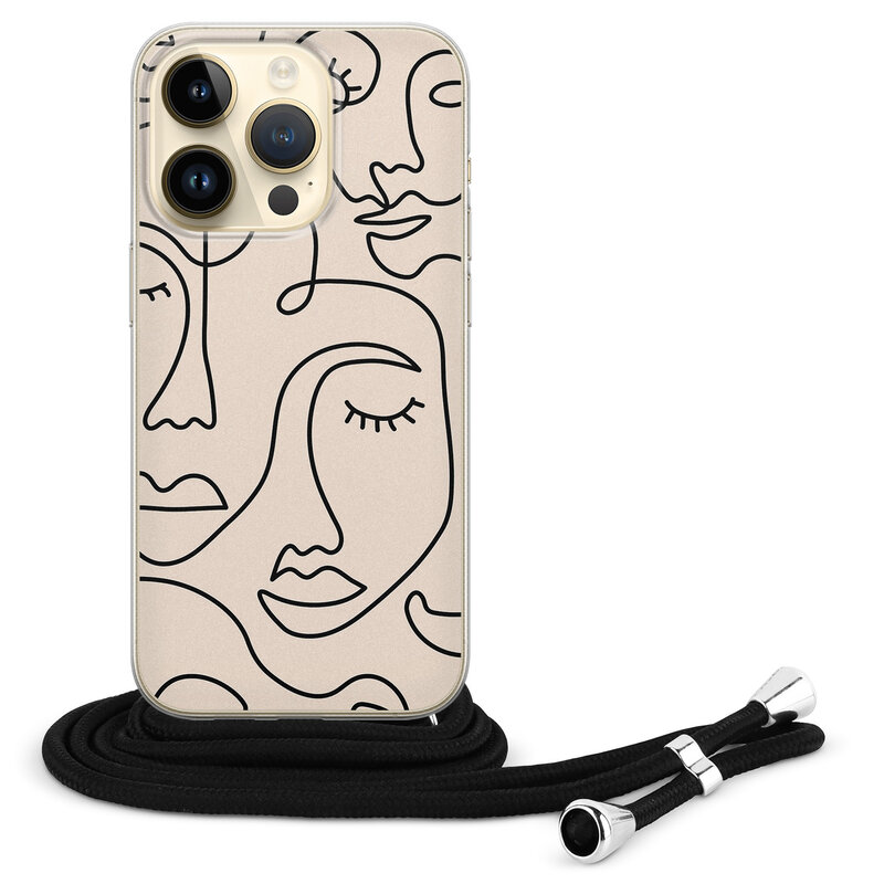 Leuke Telefoonhoesjes iPhone 14 Pro hoesje met koord - Abstract faces