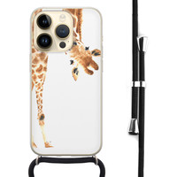 Leuke Telefoonhoesjes iPhone 14 Pro hoesje met koord - Giraffe peekaboo