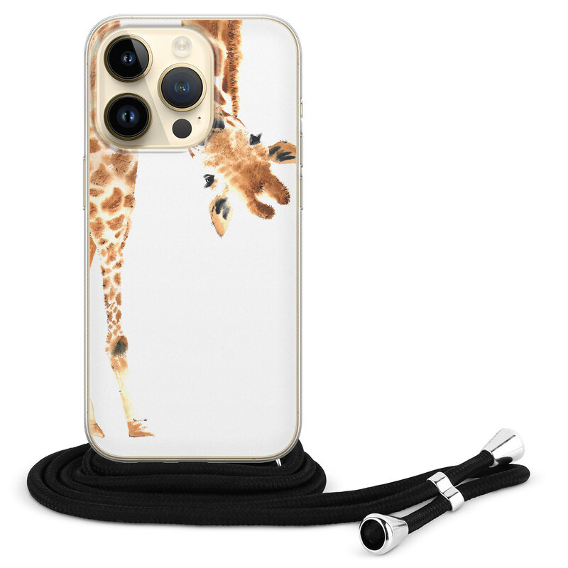 Leuke Telefoonhoesjes iPhone 14 Pro hoesje met koord - Giraffe peekaboo