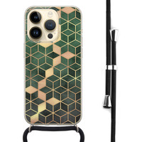 Leuke Telefoonhoesjes iPhone 14 Pro hoesje met koord - Green cubes