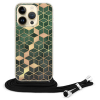 Leuke Telefoonhoesjes iPhone 14 Pro hoesje met koord - Green cubes