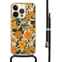 Leuke Telefoonhoesjes iPhone 14 Pro hoesje met koord - Retro flowers