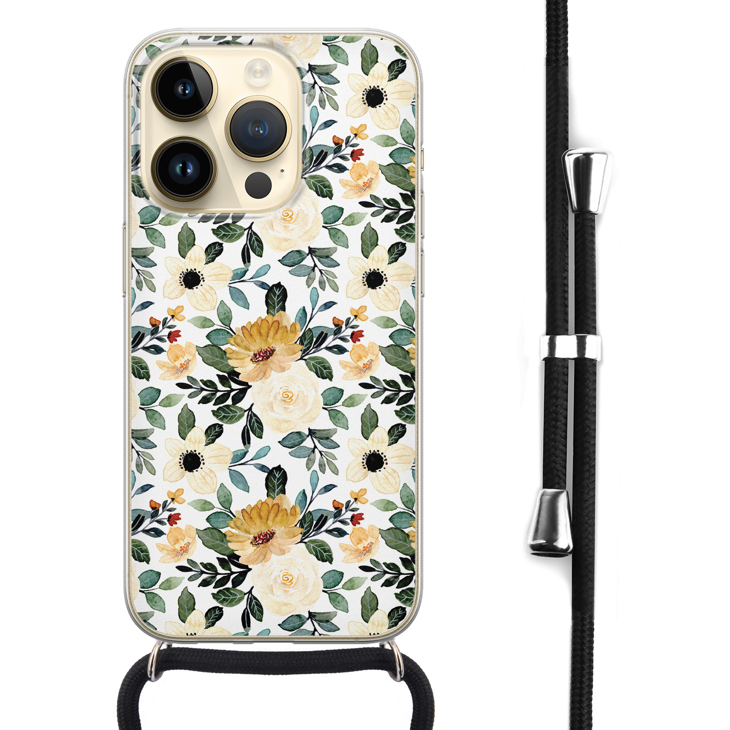 Leuke Telefoonhoesjes iPhone 14 Pro hoesje met koord - Lovely flower