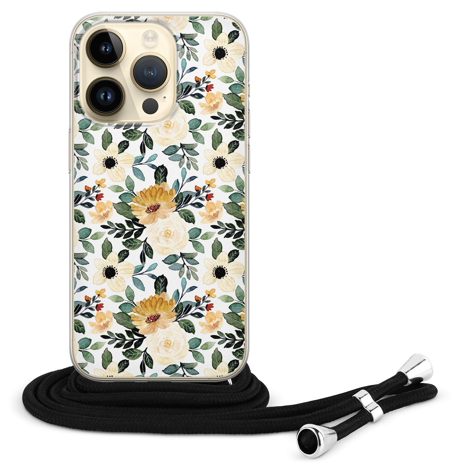 Leuke Telefoonhoesjes iPhone 14 Pro hoesje met koord - Lovely flower