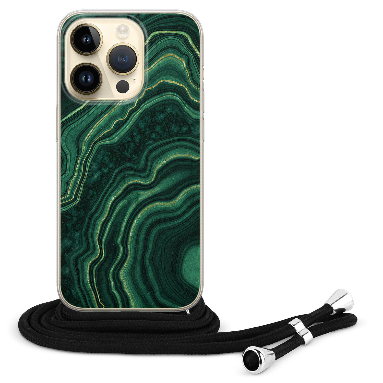 Leuke Telefoonhoesjes iPhone 14 Pro hoesje met koord - Marmer groen agate