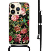 Leuke Telefoonhoesjes iPhone 14 Pro hoesje met koord - Rode bloemen