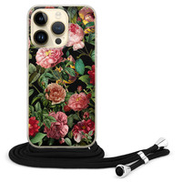 Leuke Telefoonhoesjes iPhone 14 Pro hoesje met koord - Rode bloemen