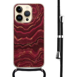 Leuke Telefoonhoesjes iPhone 14 Pro hoesje met koord - Marmer rood agate