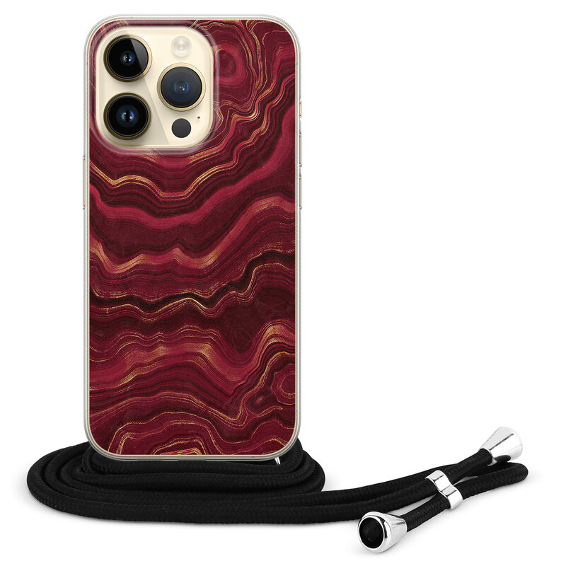 Leuke Telefoonhoesjes iPhone 14 Pro hoesje met koord - Marmer rood agate