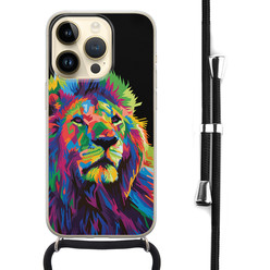 Leuke Telefoonhoesjes iPhone 14 Pro hoesje met koord - Leeuw pop art