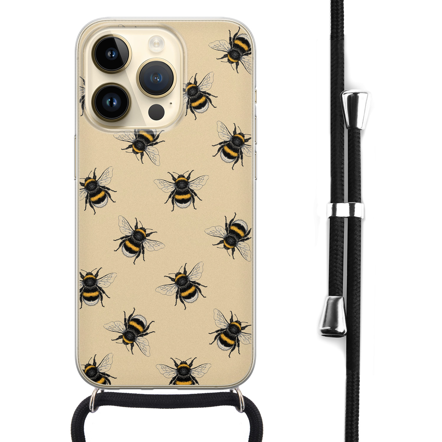 Leuke Telefoonhoesjes iPhone 14 Pro hoesje met koord - Bee happy