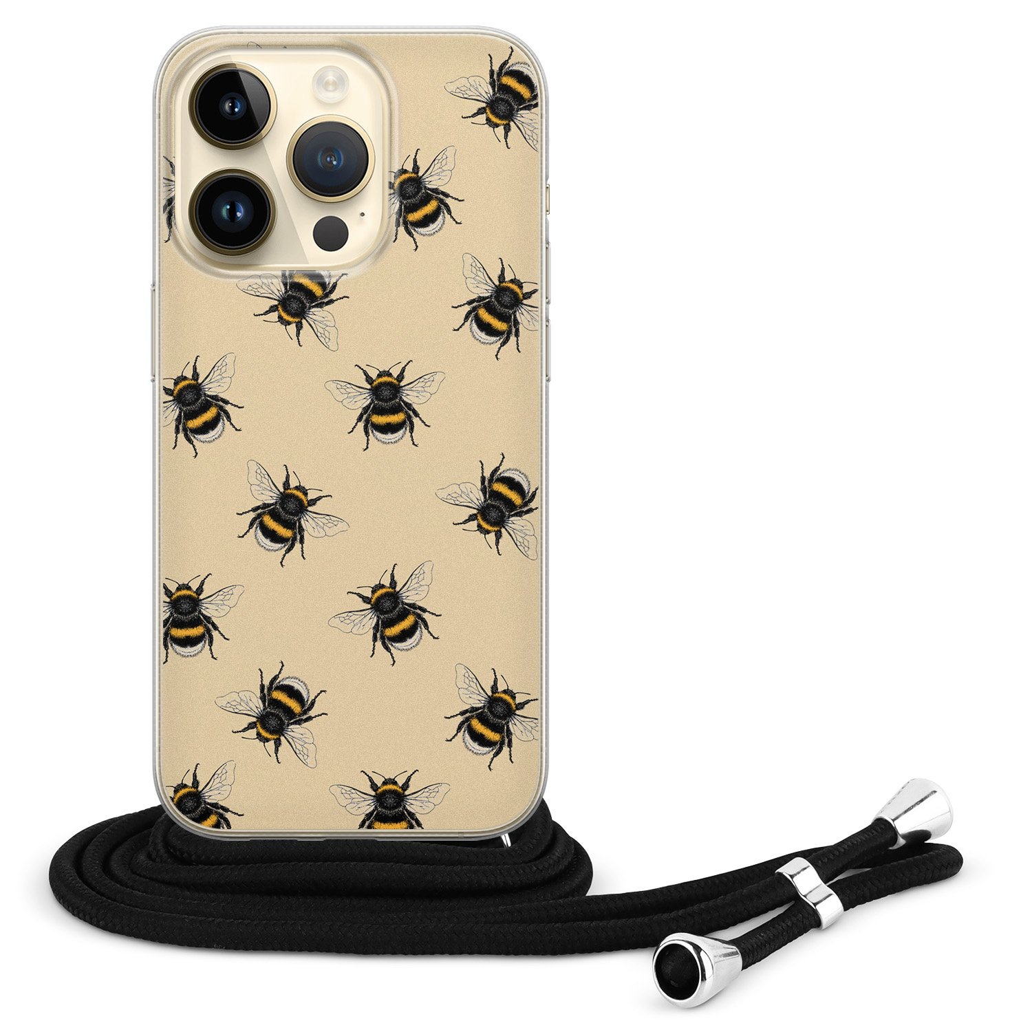 Leuke Telefoonhoesjes iPhone 14 Pro hoesje met koord - Bee happy