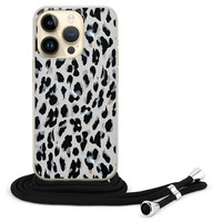 Leuke Telefoonhoesjes iPhone 14 Pro hoesje met koord - Luipaard grijs