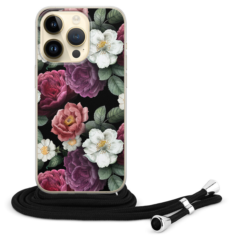 Leuke Telefoonhoesjes iPhone 14 Pro hoesje met koord - Bloemenliefde