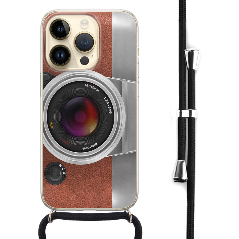 Leuke Telefoonhoesjes iPhone 14 Pro hoesje met koord - Vintage camera