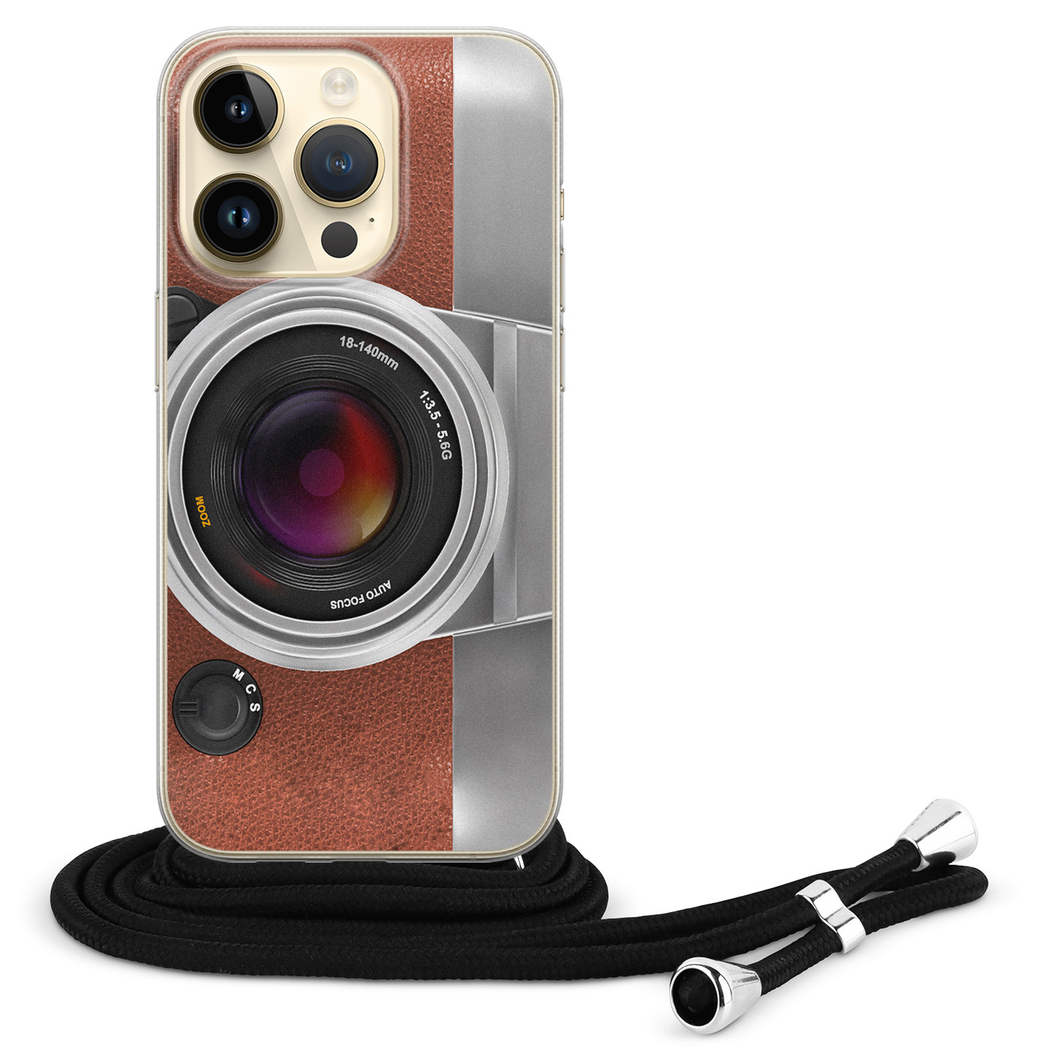 Leuke Telefoonhoesjes iPhone 14 Pro hoesje met koord - Vintage camera