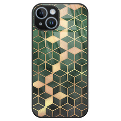 Leuke Telefoonhoesjes iPhone 14 glazen hardcase - Green cubes