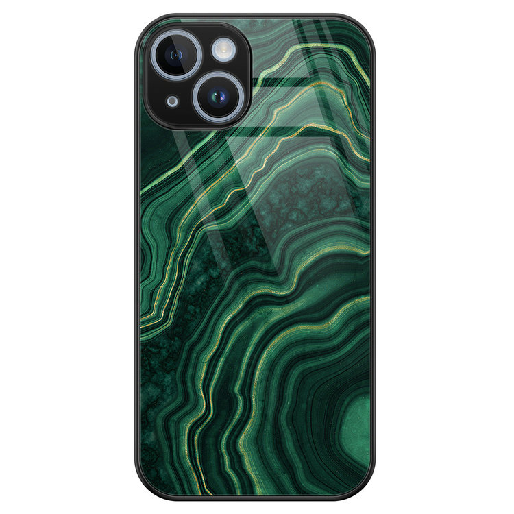 Leuke Telefoonhoesjes iPhone 14 glazen hardcase - Groen agate