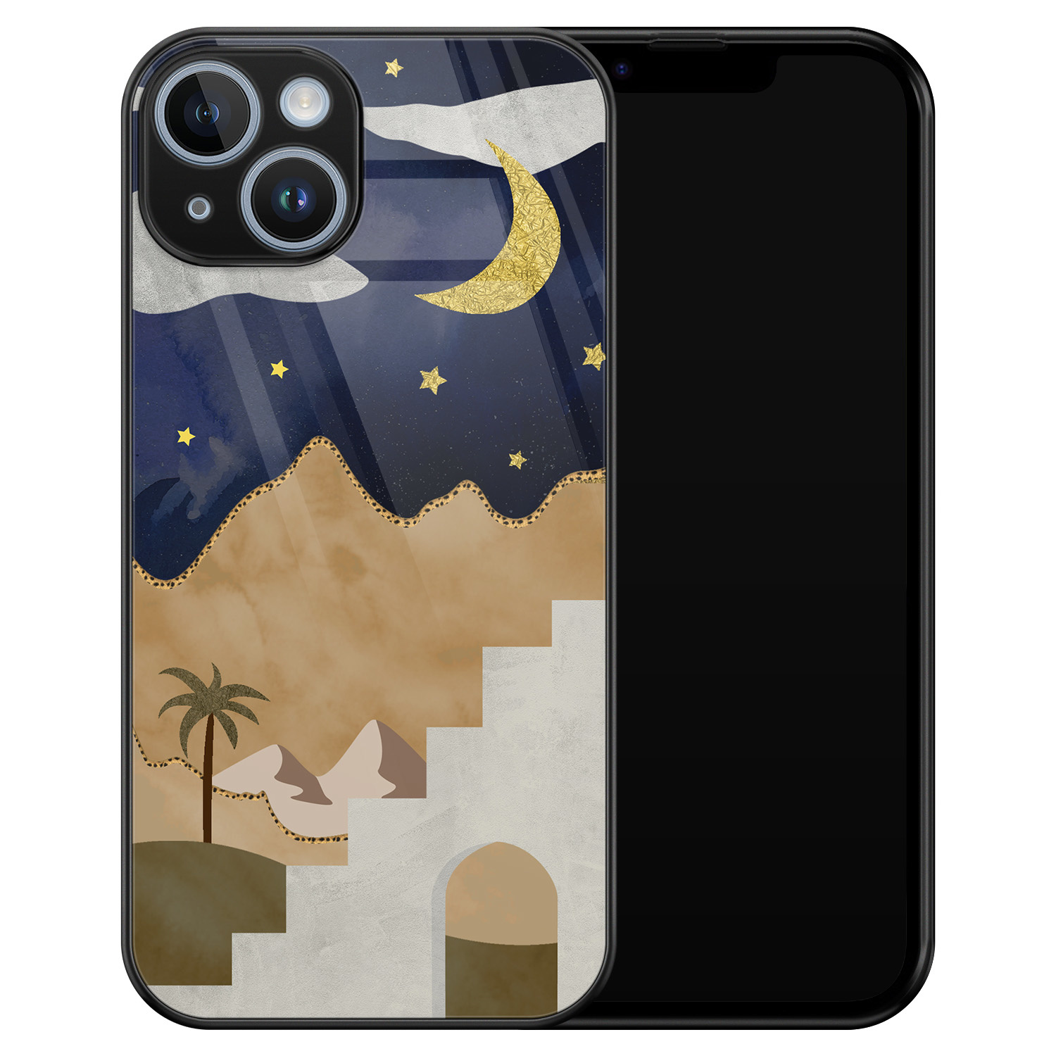 Leuke Telefoonhoesjes iPhone 14 glazen hardcase - Desert night