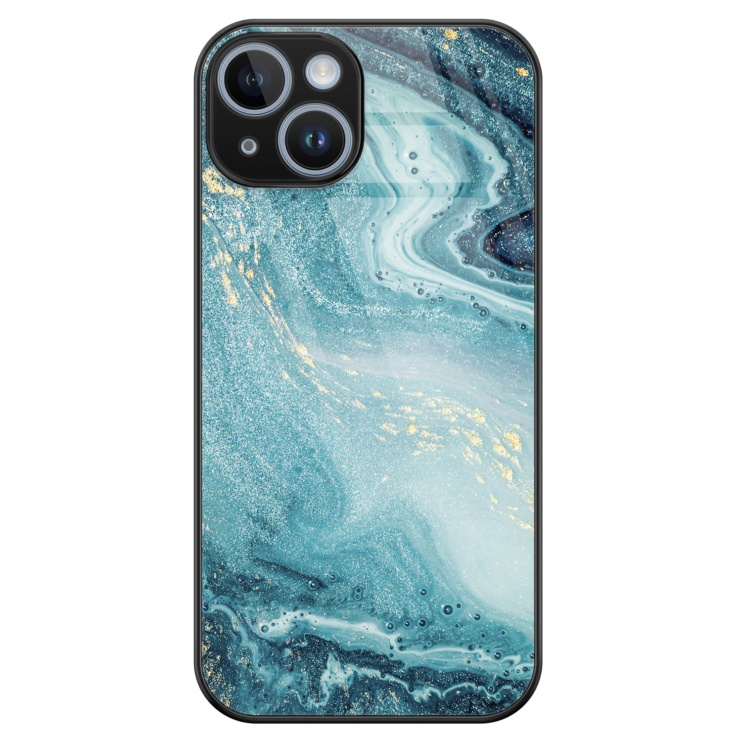 Leuke Telefoonhoesjes iPhone 14 glazen hardcase - Marmer blauw