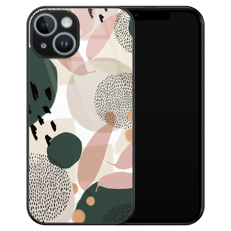 Leuke Telefoonhoesjes iPhone 14 glazen hardcase - Abstract print