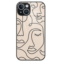 Leuke Telefoonhoesjes iPhone 14 glazen hardcase - Abstract gezicht lijnen