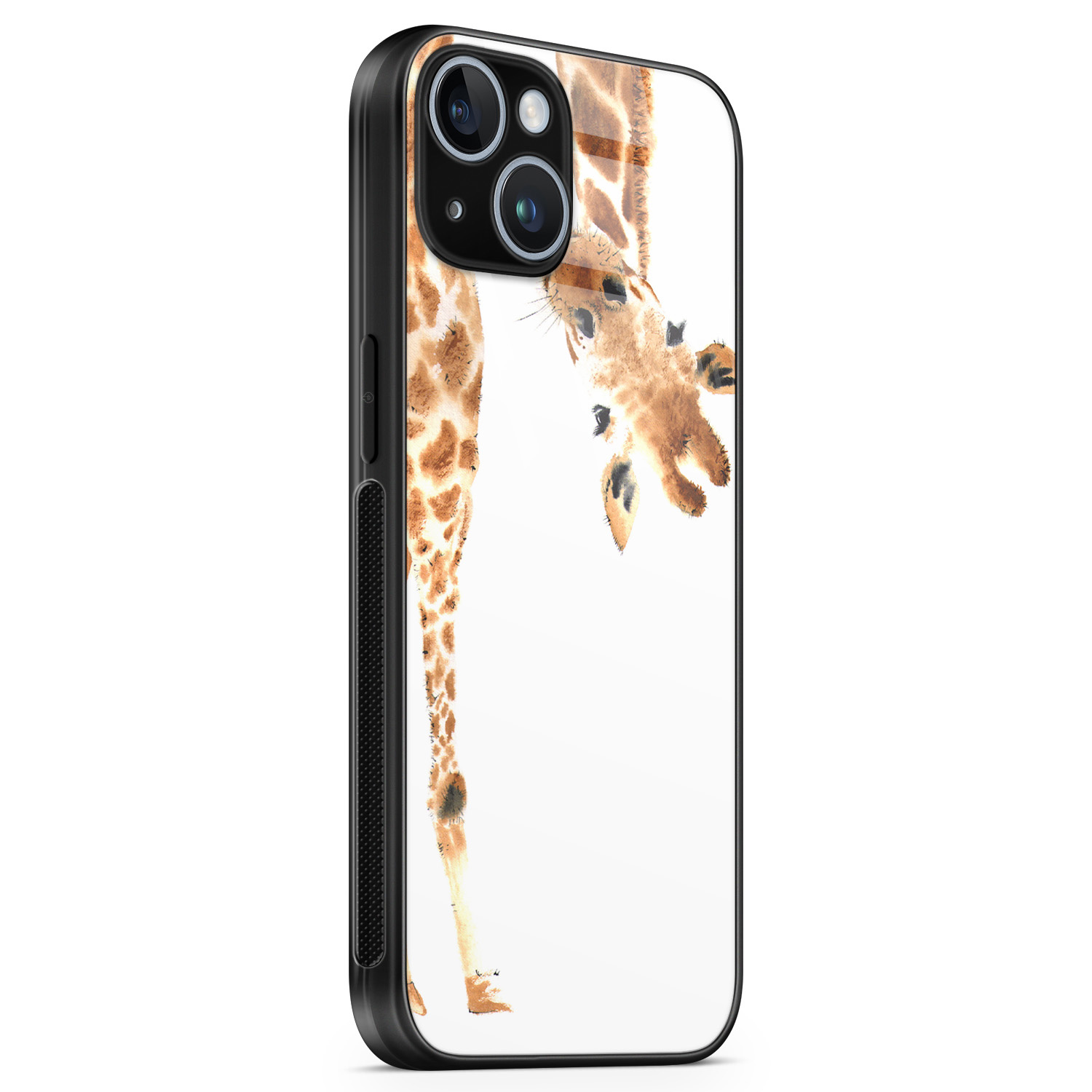 Leuke Telefoonhoesjes iPhone 14 glazen hardcase - Giraffe peekaboo