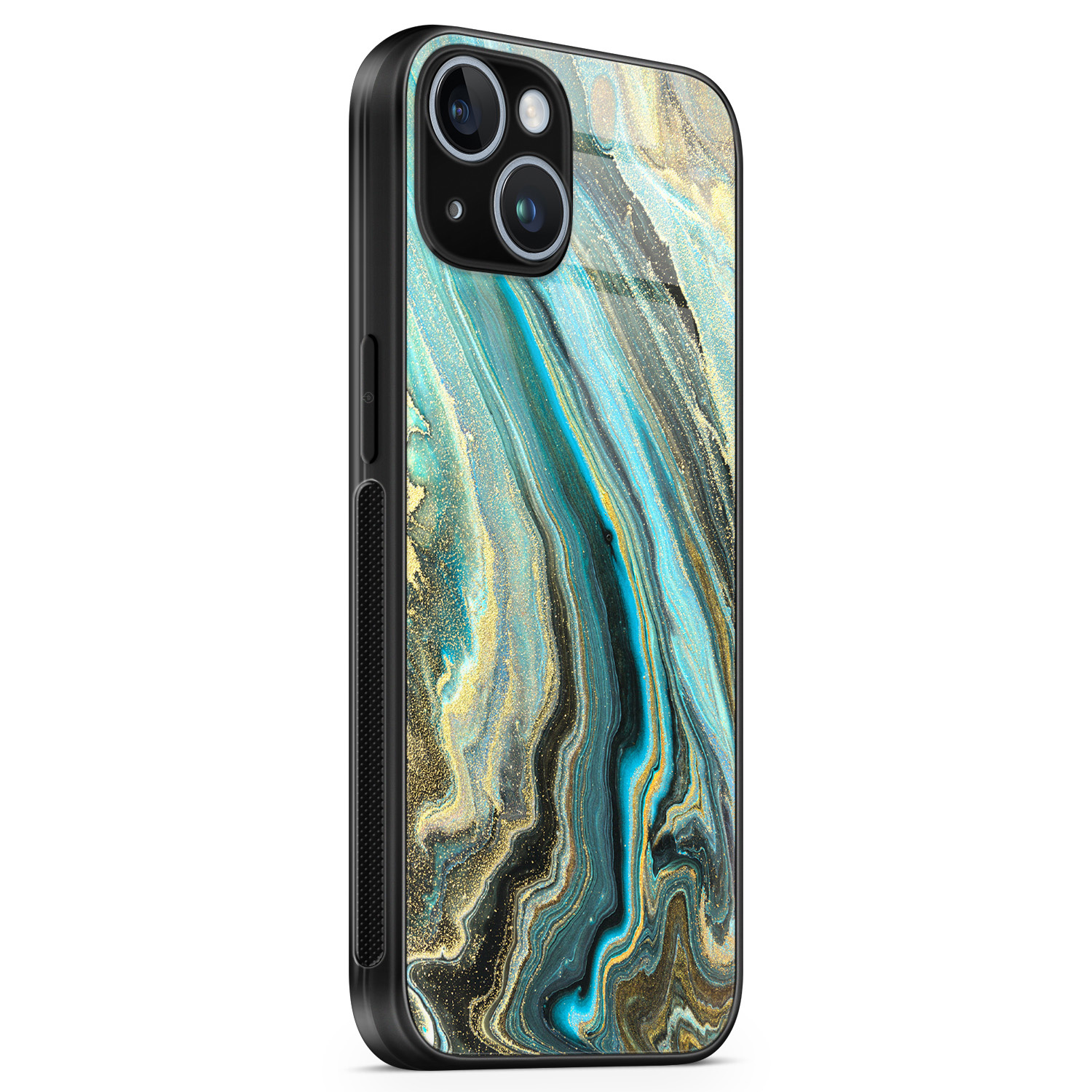 Leuke Telefoonhoesjes iPhone 14 glazen hardcase - Marmer mint