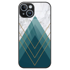 Leuke Telefoonhoesjes iPhone 14 glazen hardcase - Geometrisch blauw