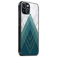 Leuke Telefoonhoesjes iPhone 14 glazen hardcase - Geometrisch blauw