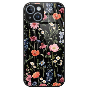 Leuke Telefoonhoesjes iPhone 14 glazen hardcase - Dark flowers