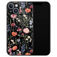 Leuke Telefoonhoesjes iPhone 14 glazen hardcase - Dark flowers