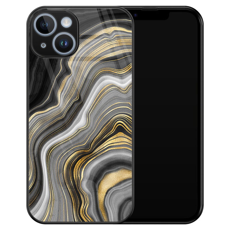 Leuke Telefoonhoesjes iPhone 14 glazen hardcase - Golden agate