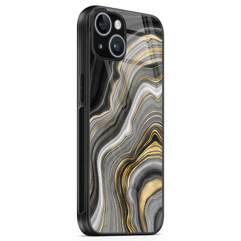 Leuke Telefoonhoesjes iPhone 14 glazen hardcase - Golden agate