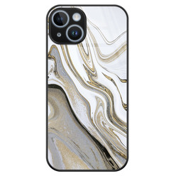 Leuke Telefoonhoesjes iPhone 14 glazen hardcase - Marmer wit goud